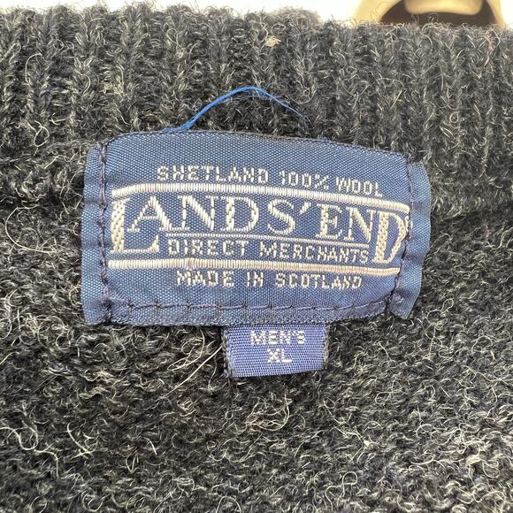 Lands' End Scottish Wool Argyle Crewneck Sweater Vintage Pullover Gray - Picture 3 of 5